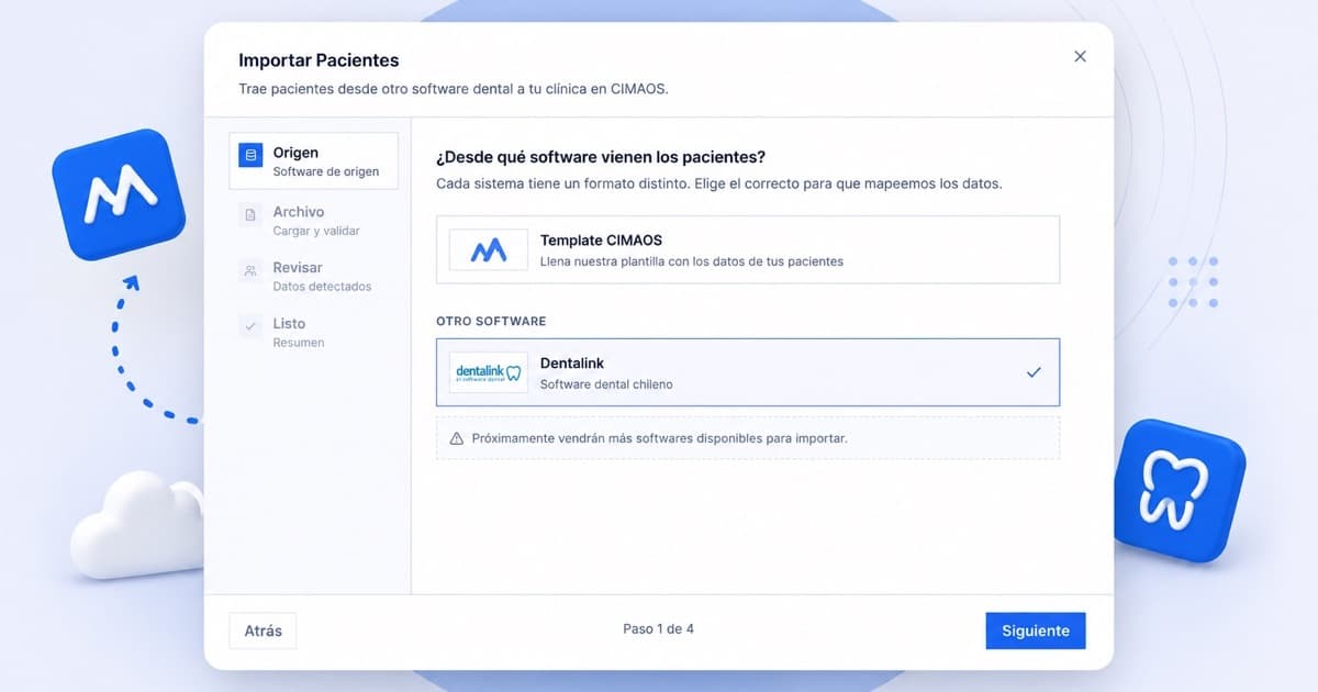 Importador de pacientes de CIMAOS con Dentalink elegido como software de origen para migrar
